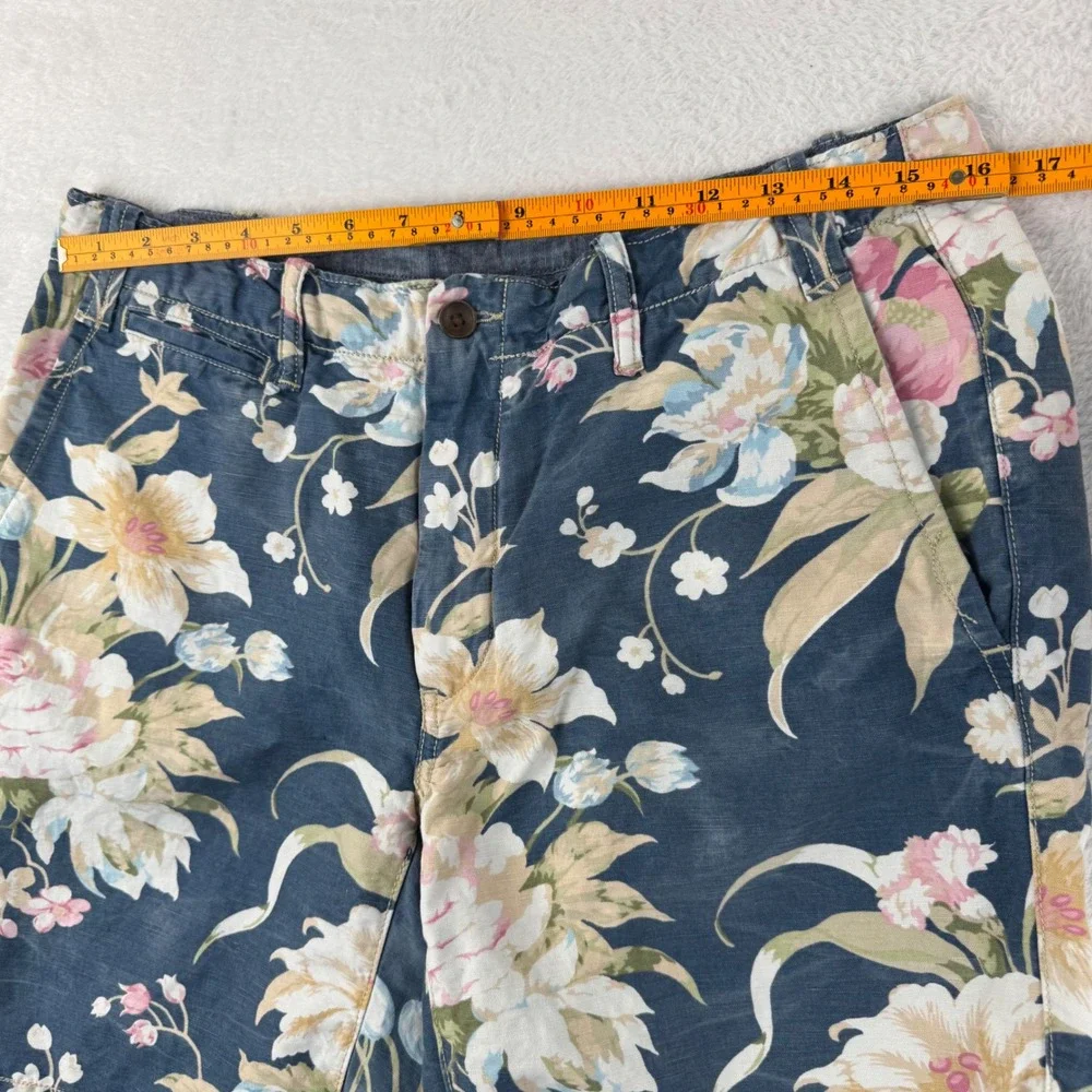 Polo Ralph Lauren Floral Shorts Mens 32 Blue Linen Blend Straight Fit‎ Tropical